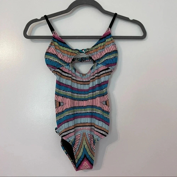 Hobie Colorful Printed One Piece Bikini Swim Suit Girls 8 Front Cut Out - Picture 1 of 6